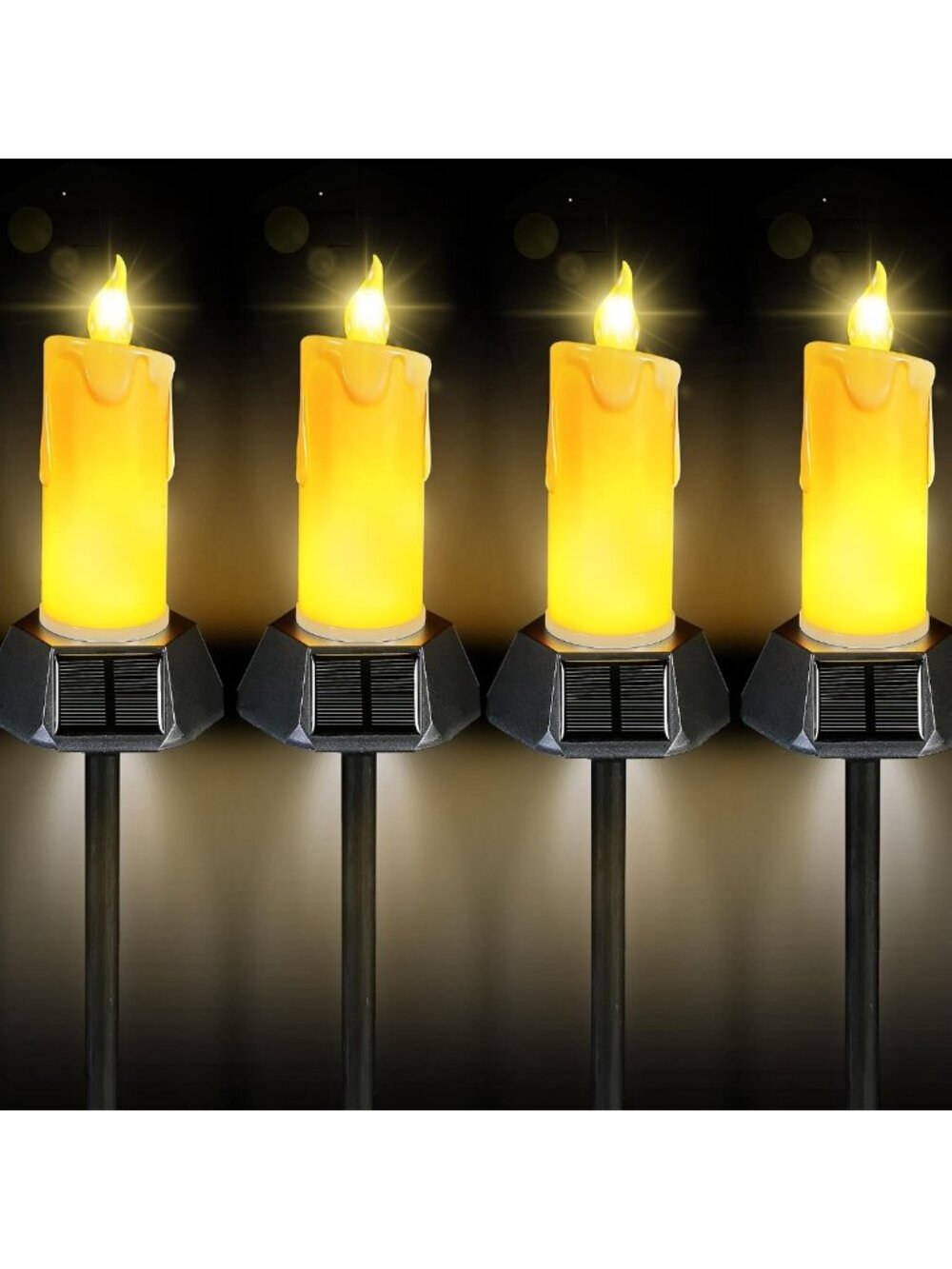 Waterproof Solar LED Candles with Flickering Flames - 4 PCS for Outdoor Decor